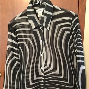 Nicola Black and White Striped Button Up Blouse
